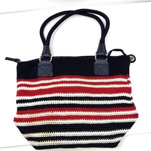 The Sak Cambria Anthem Crochet Shoulder Bag Nautical Red White Blue Striped Tote